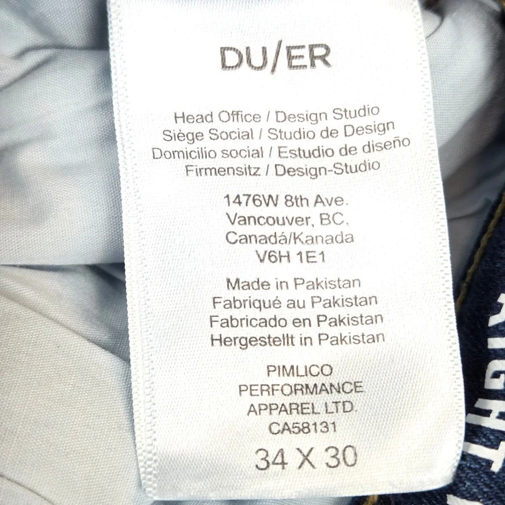 DU/ER Mens Performance Denim Plus Straight Fit Jeans Medium Wash Blue 34x30
